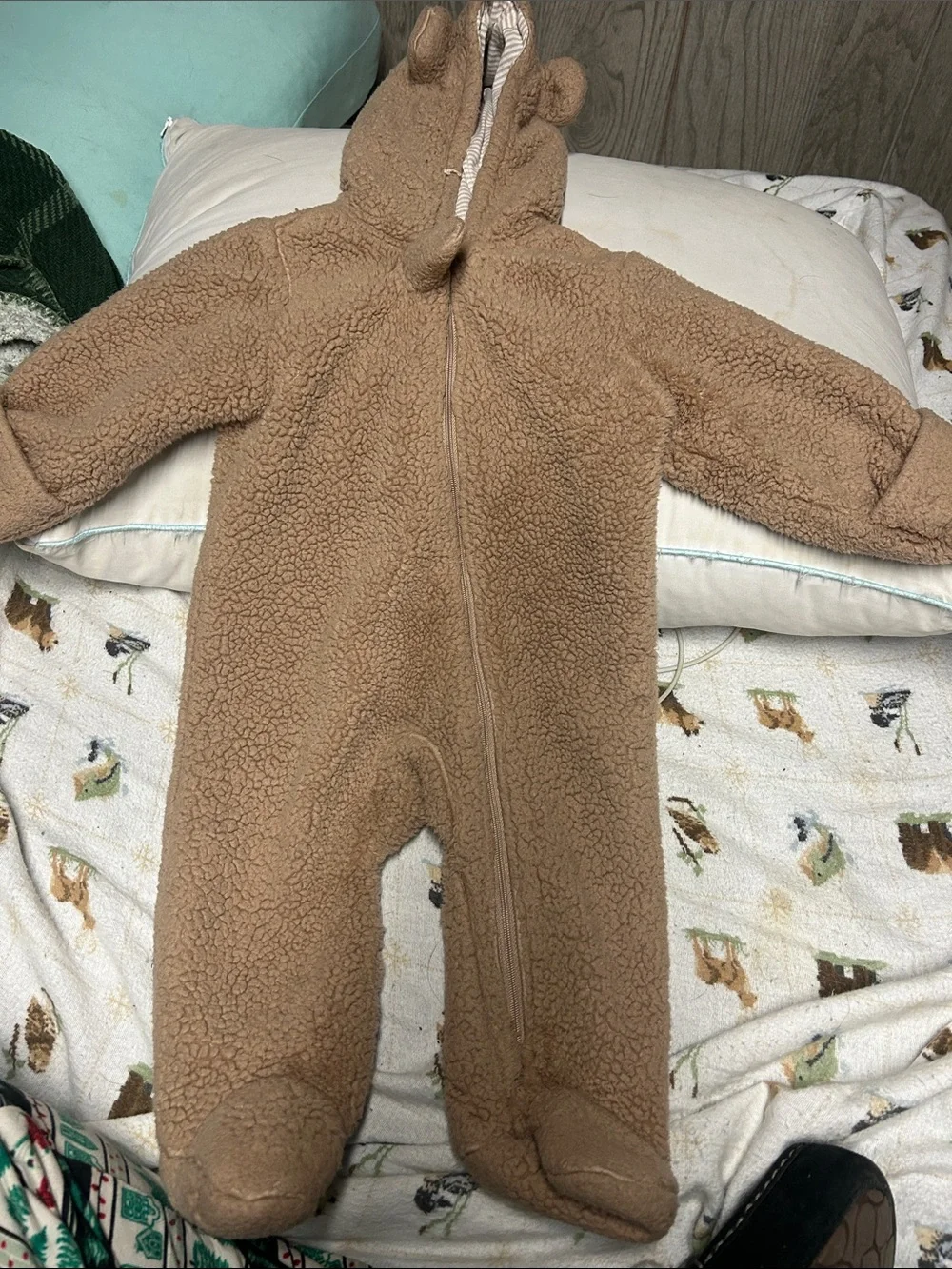 Carters Cozy Brown Teddy Fleece Baby One-Piece with Hood